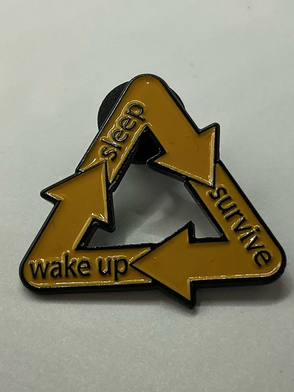 ENAMEL LAPEL PIN ARROWS WAKE UP SLEEP SURVIVE